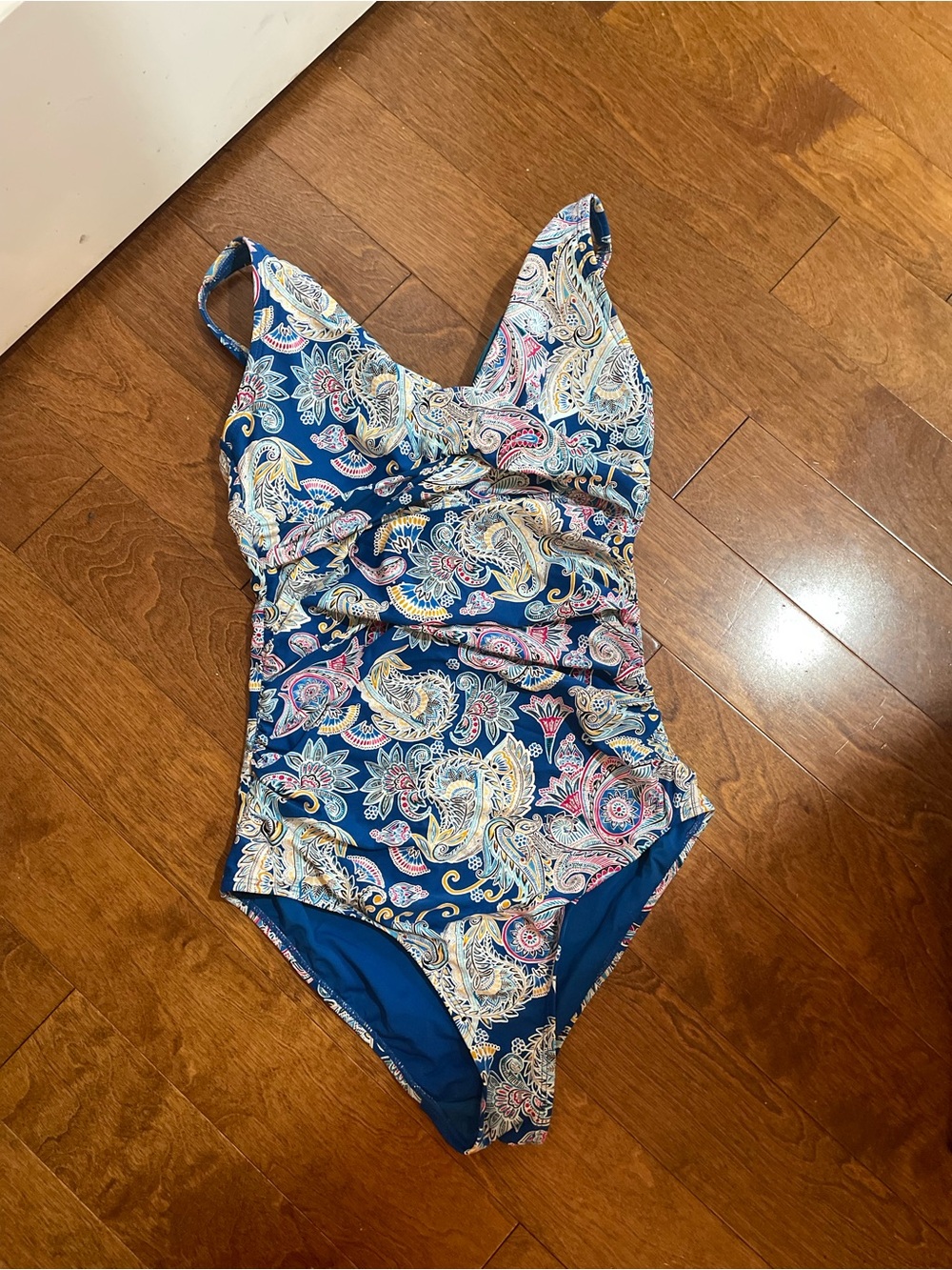 Navy Paisley One-Piece Swimsuit with Ruching